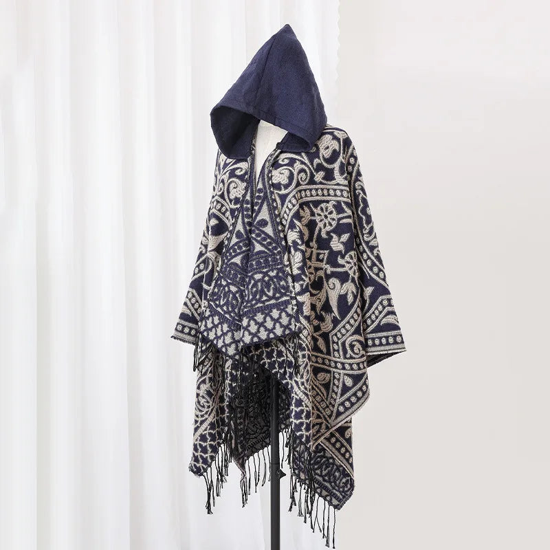 Sweater Poncho with Hoodie