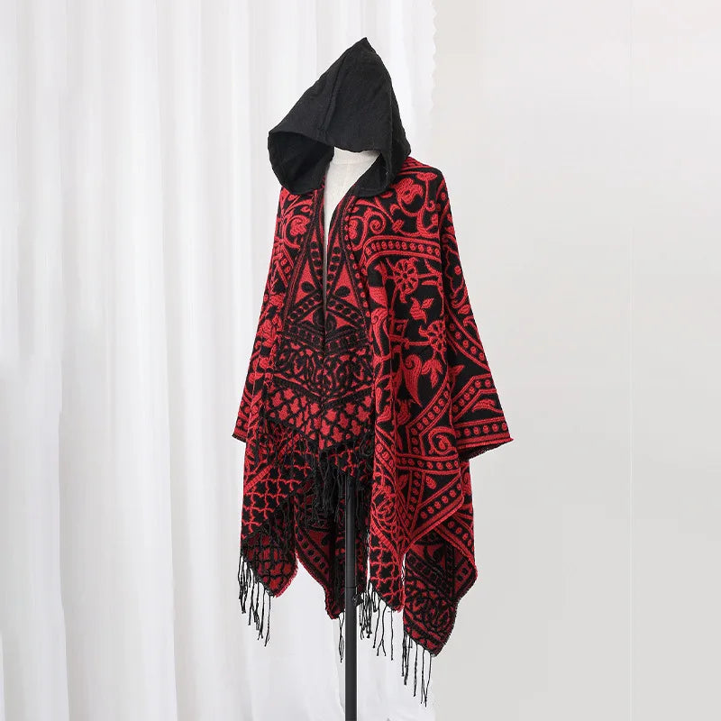 Sweater Poncho with Hoodie