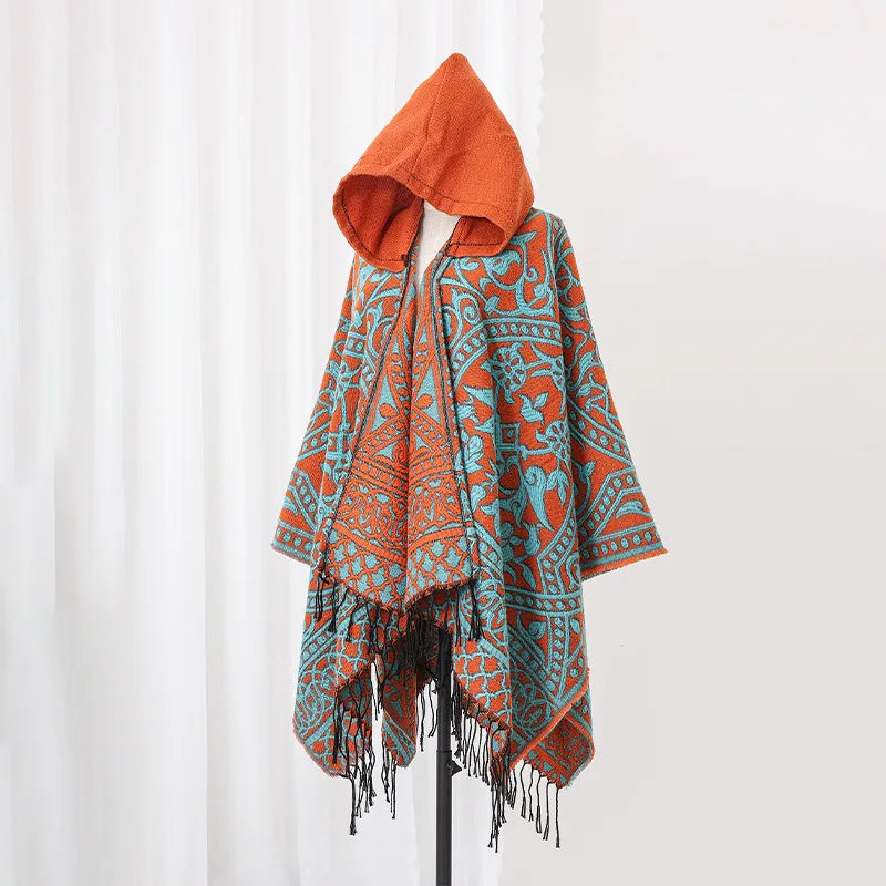 Sweater Poncho with Hoodie