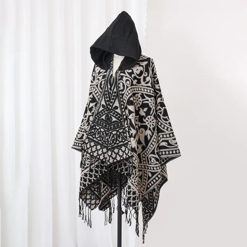 Sweater Poncho with Hoodie