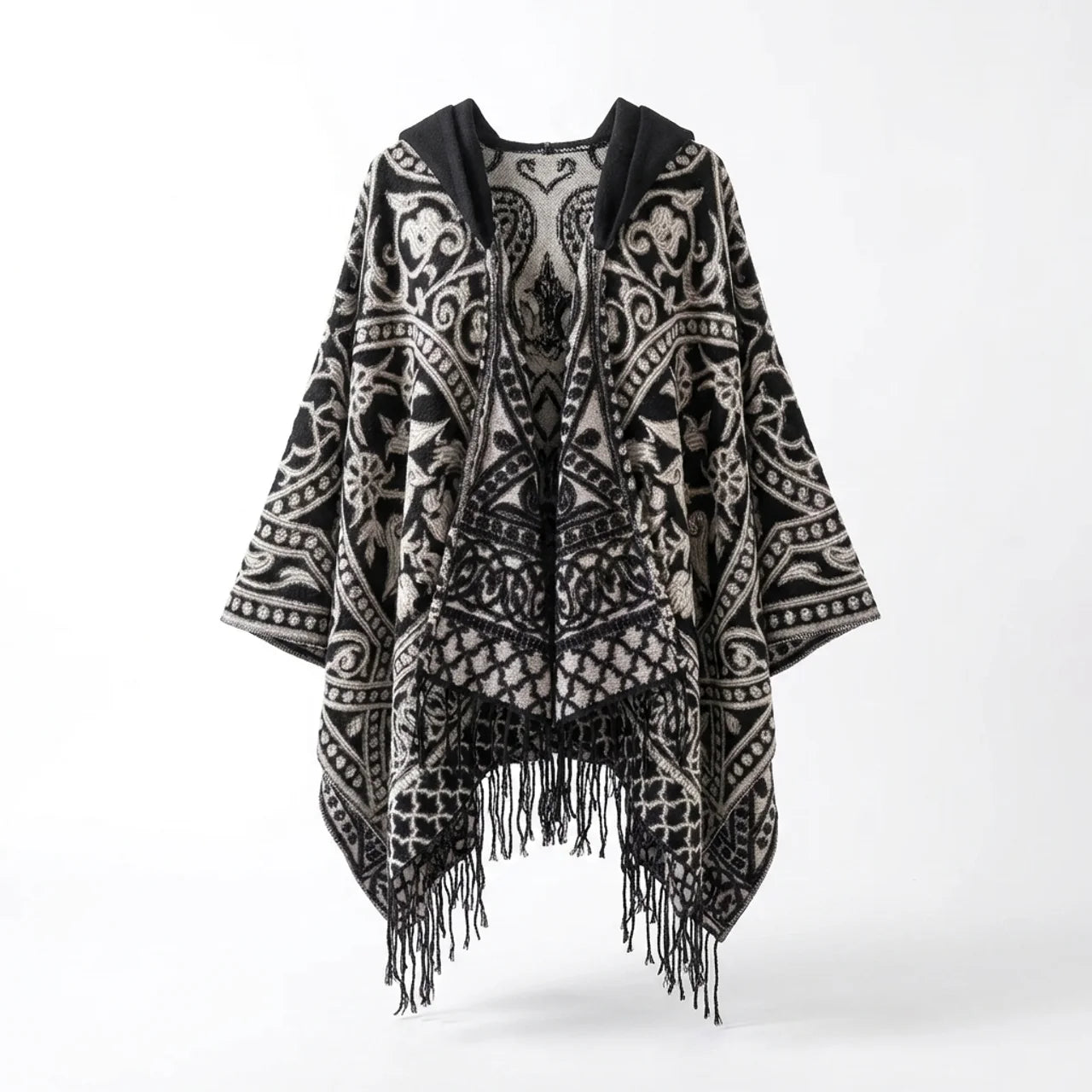 Sweater Poncho with Hoodie