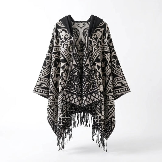 Sweater Poncho with Hoodie